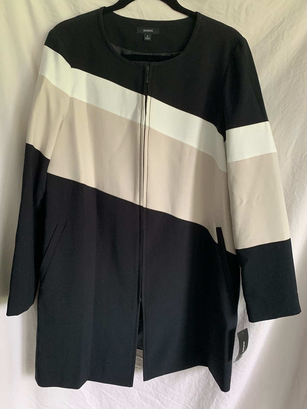 Alfani Women's Black, White & Cream Colorblock Zip-Front Jacket